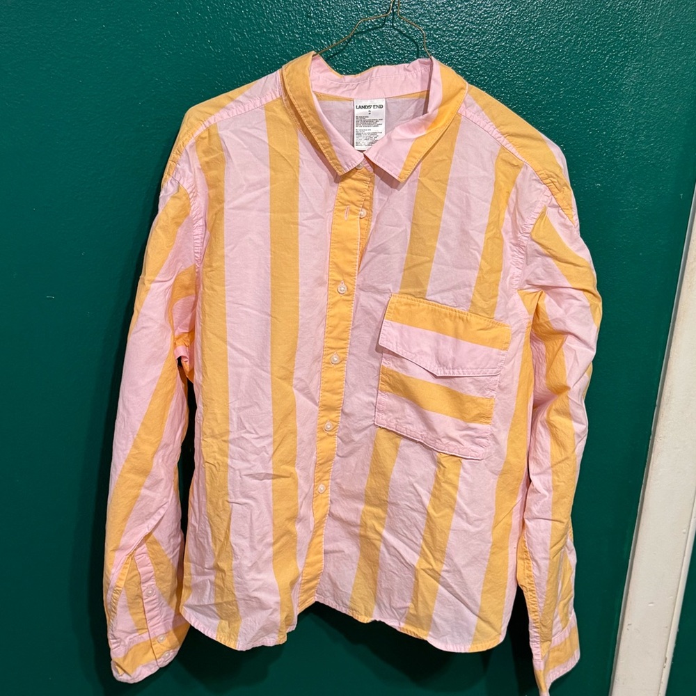 Striped Pink and Yellow Button-Up Shirt